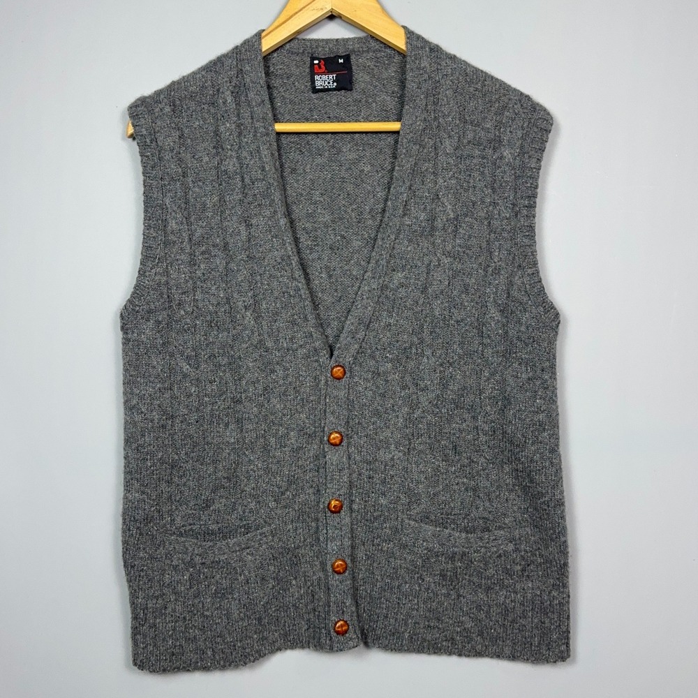 Vintage Robert Bruce Wool Cardigan Sweater Vest Men Size M Grandpa USA Made